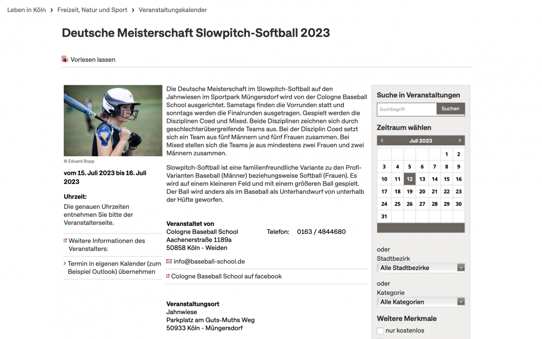 Deutsche Meisterschaft Slowpitch-Softball auf den Jahnwiesen