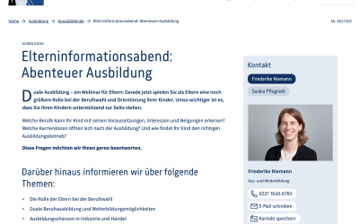 IHK Köln informiert Eltern mit kostenlosem Webinar „Abenteuer Ausbildung“