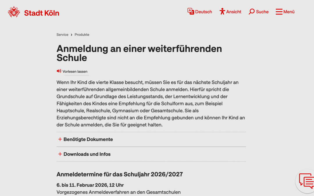Start der Anmeldung für weiterführende Schulen beginnt