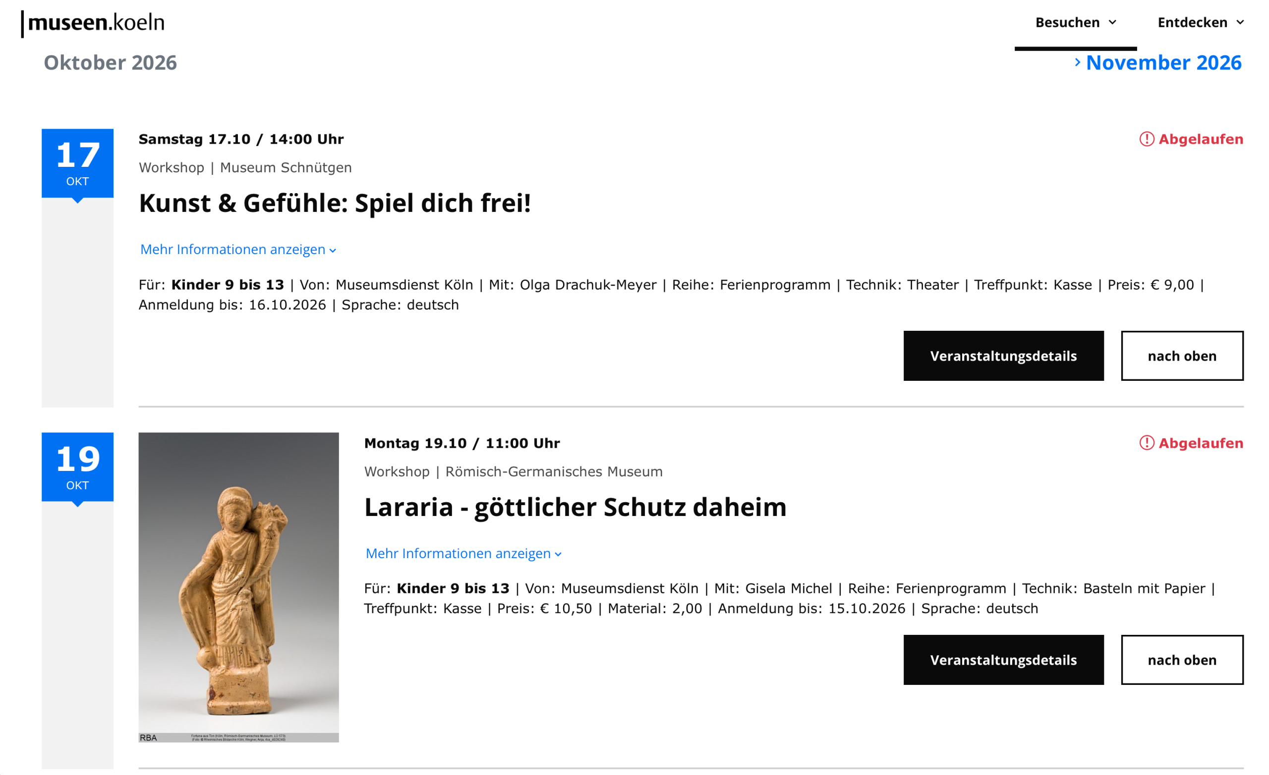 Herbstferienprogramm der Museen